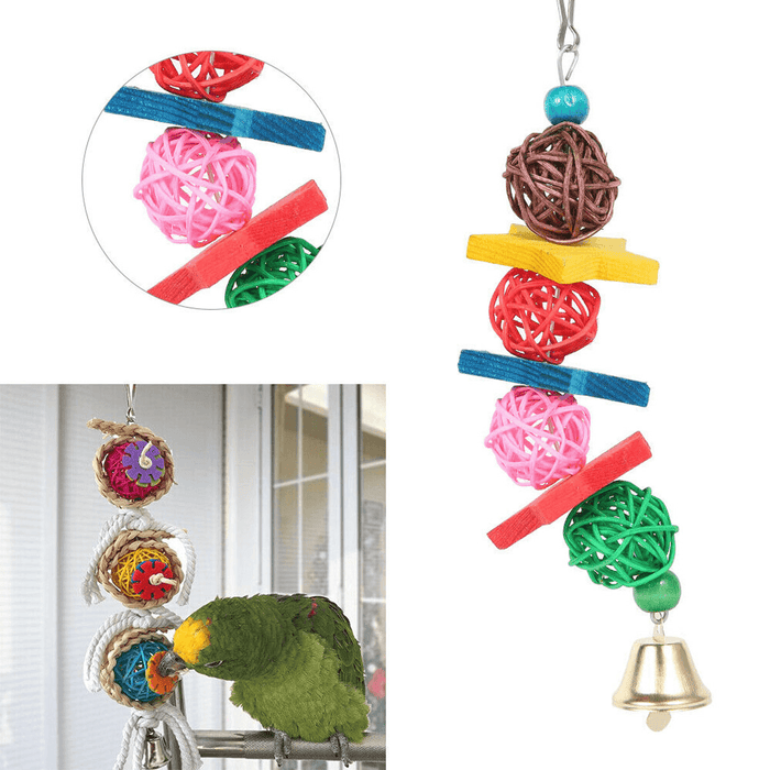 8 Pcs Pet Bird Toys Chewing Hanging Bell Parrot Swing Budgie Cockatrice Cage Set