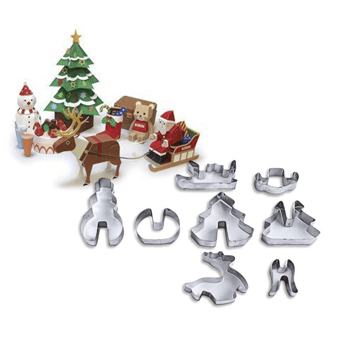 Honana 8PCS 3D Christmas Scenario Cookie Cutter Mold Set Stainless Steel Fondant Cake Mould