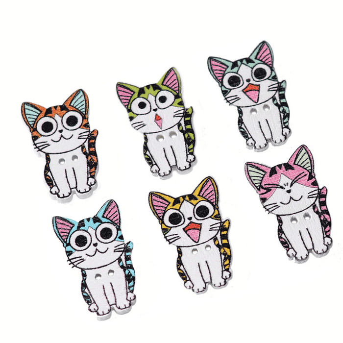 50PCS 21-26MM DIY Animal Wood Buttons Painted Cute Cat Hand-Sewing Decorative Other Crafts Accessori