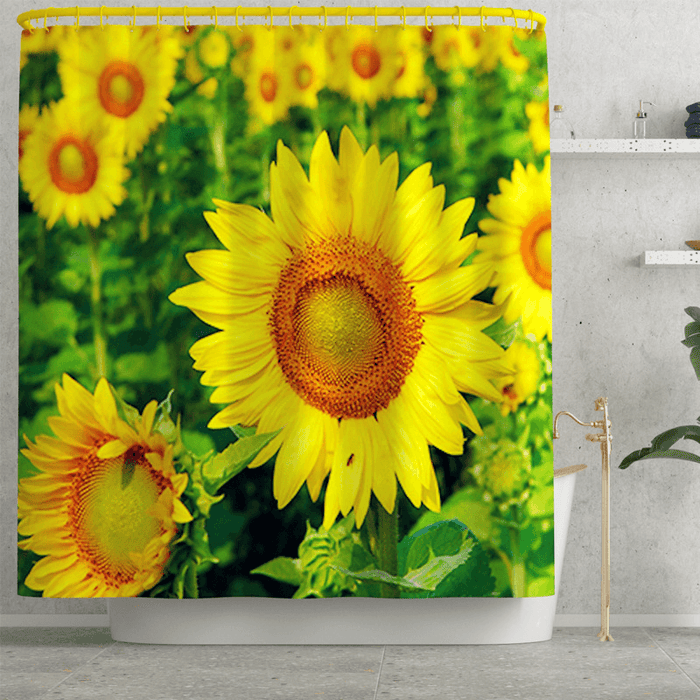 4PCS Non Slip Sunflower Pattern Toilet Polyester Cover Mat Set Waterproof Bathroom Shower Curtains