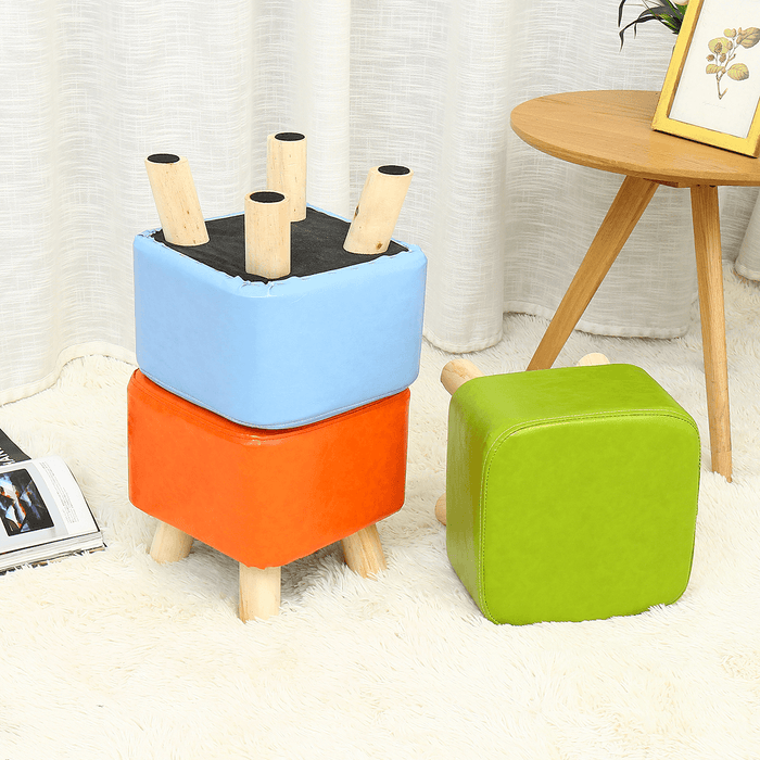 Cartoon PU Stool Wooden Legs Family Living Room round Stool Creative Leisure Sofa Small Bench Home Supplies