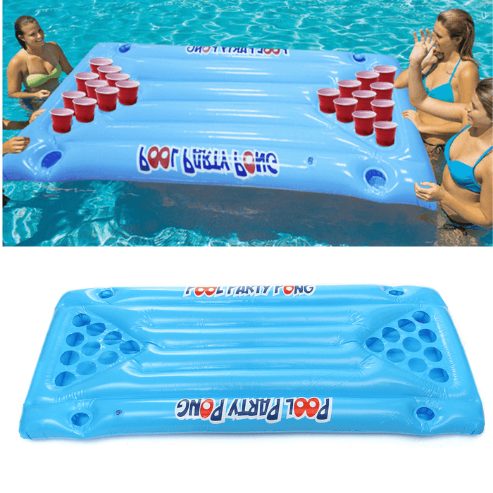 PVC Inflatable Beer Pong Ball Table Water Floating Raft Lounge Pool Drinking Game 24 Cups Holder