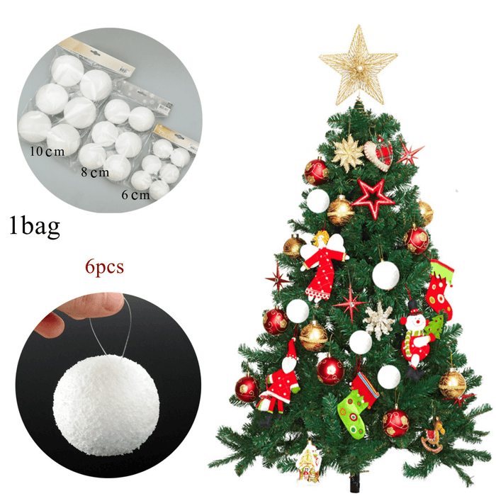 6Pcs 6/8/10Cm Christmas Snowball Balls Party Ornaments Bauble Xmas Tree Decorations