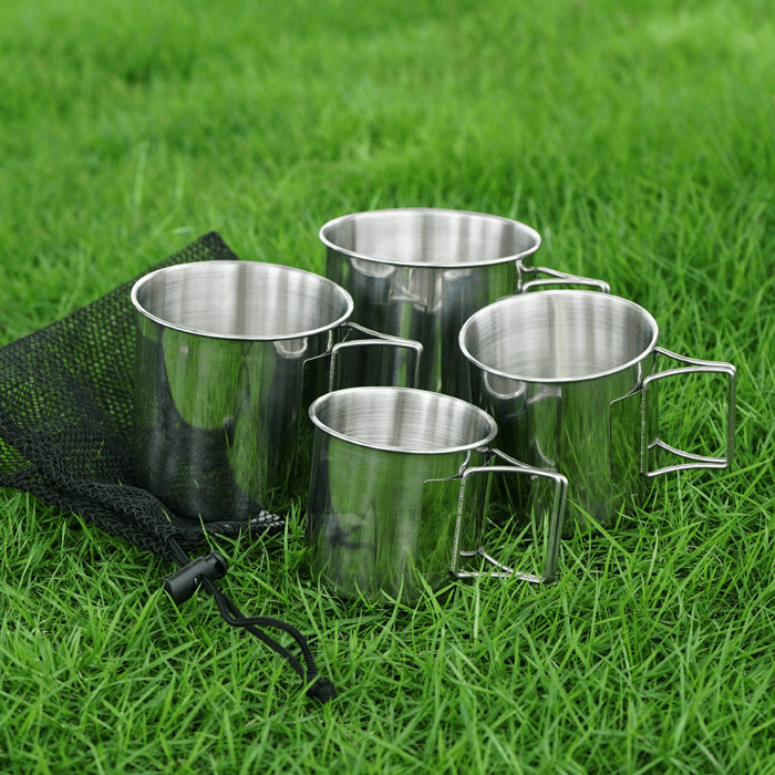 Campleader 4 Pcs Folding Water Cup Set Lightweight 304 Stainless Steel Mug Outdoor Camping Picnic Travel Tableware with Storage Bag