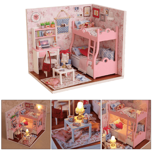 DIY Doll House LED Light Furniture Toys Mini Children'S Crafts Kids Gift