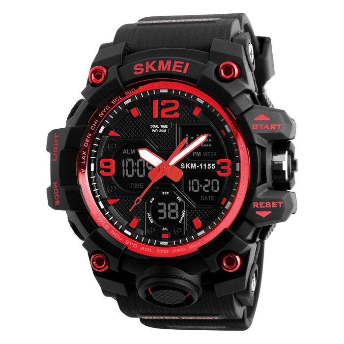 SKMIE 1155B Brand Waterproof EL Light Men Sport S Shock Watch Dual Display Analog Digital LED Electronic Quartz-Watches Bike Watch