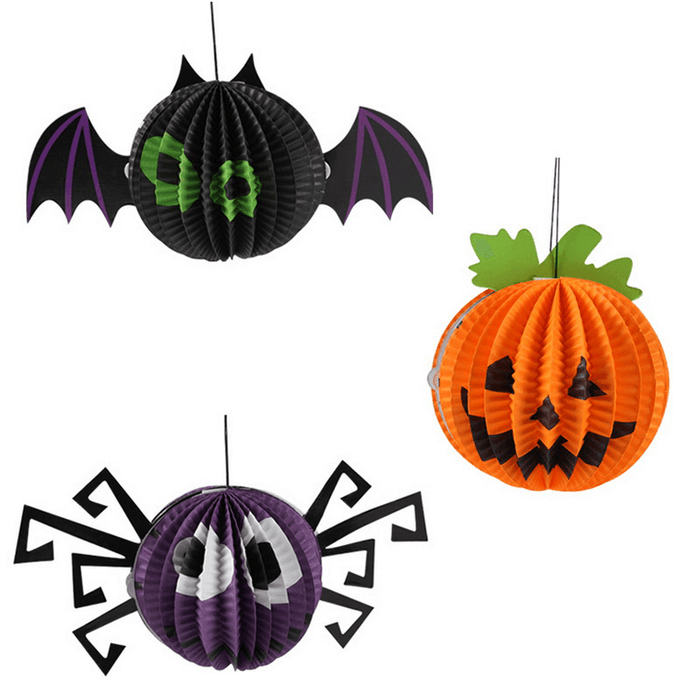 Halloween 3D Ghost Bat Spider Pumpkin Witch Pendant Haunted House Drop Bar KTV Room Decorative Paper Hanging Ornament