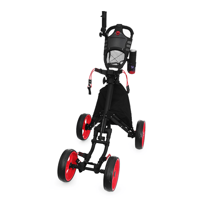89CM Aluminum 4 Wheel Folding Golf Cart Pull Push Golf Bag Trolley with Umbrella Cup Holder