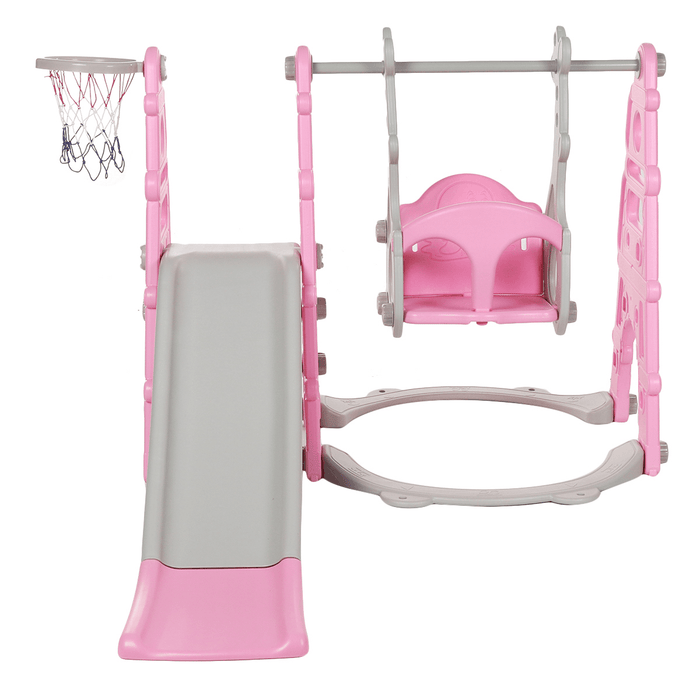 3-In-1 Children'S Slide + Swing + Basketball Frame Kids Play Ground Combination Baby Playset Hoop Kit