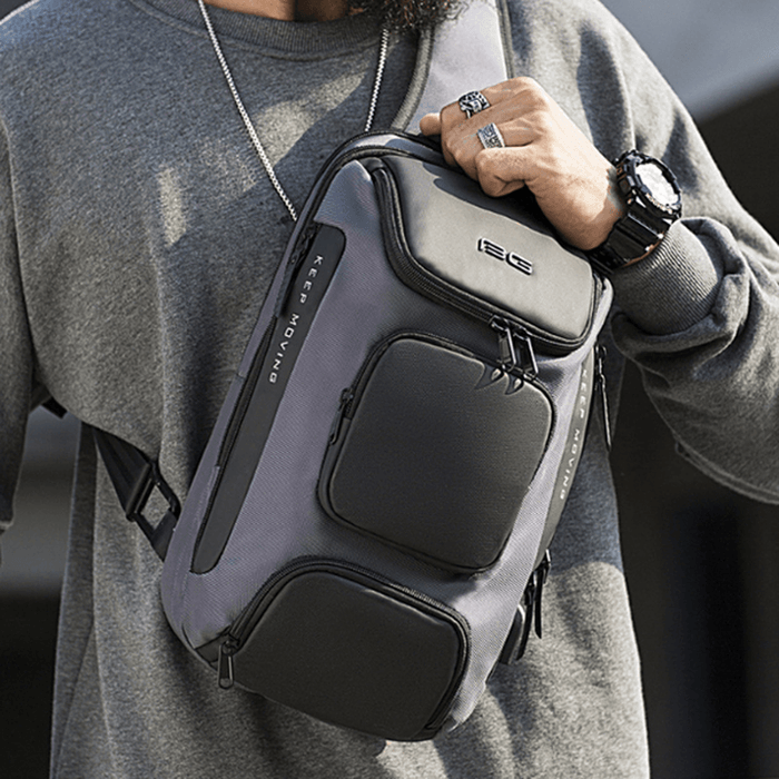 BANGE BG-7086 8L Men Sling Bag with USB Charging Port Oxford Cloth Chest Shoulder Crossbody Bag Oxford Cloth Multipurpose Travel Rucksack