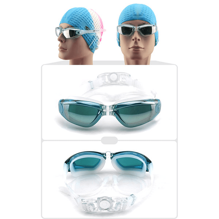 Swimming Goggles with Earplug Waterproof anti Fog Mirrored Large Frame HD Goggles for Men Women