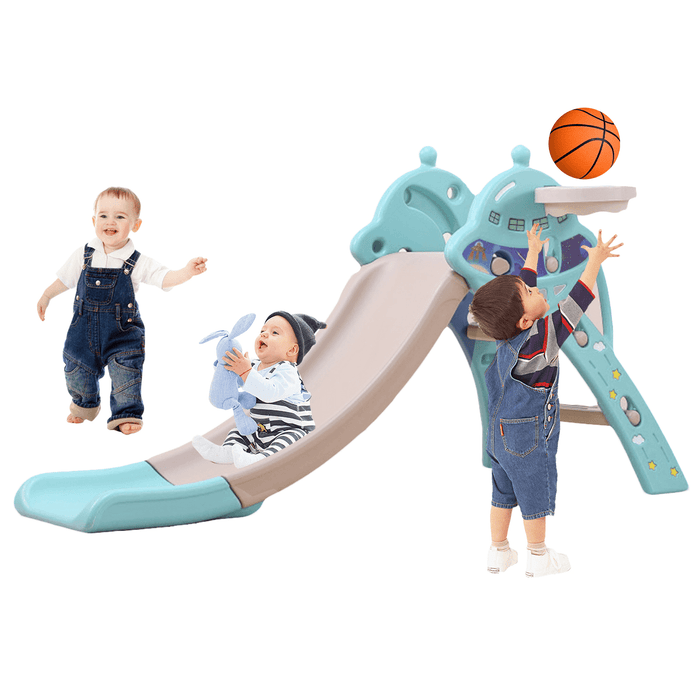 3 in 1 Toddler Slide and Swing Set Climber Slide Playset Equipped with Climbing Ladder Slide Basketball Hoop Christmas Gifts