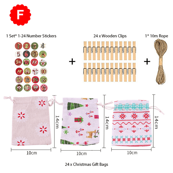 Christmas Cotton Linen Hanging Advent Calendars Countdown Drawstring Gift Bags Candy Biscuit Pouches Present Gift Wrap