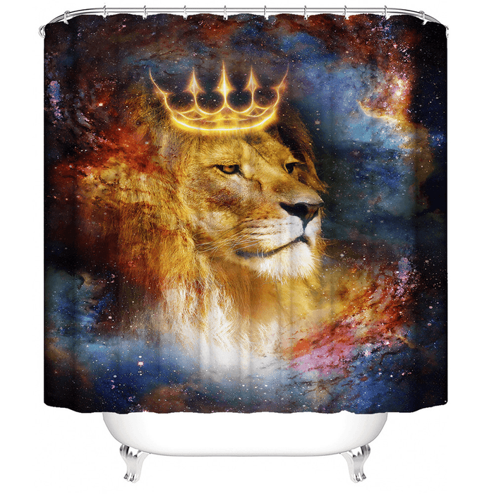 180Cmx180Cm Crown Lion Shower Curtain Set Waterproof Shower Mat Set