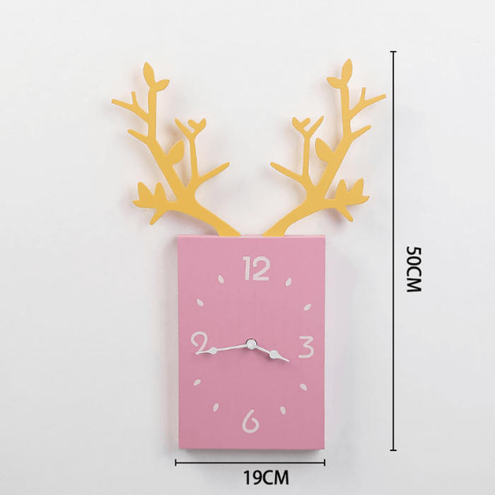 50 X 35Cm Simple Wooden Antler Wall Clock Roman Numerals Wall Home Office Decor