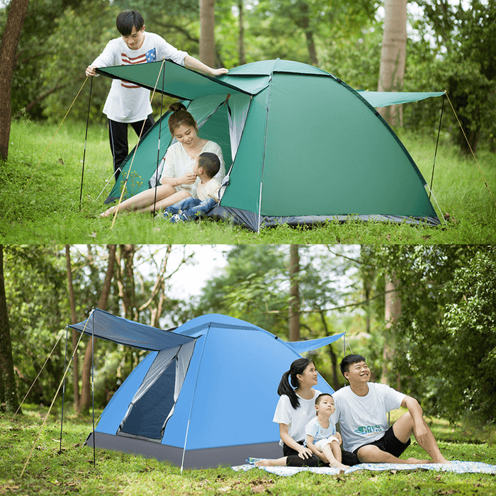 Ipree® 3-4 Person Double Layer Camping Tent with Double Door Outdoor Waterproof Awning Tent 125X200X200Cm for Fishing Camping Party