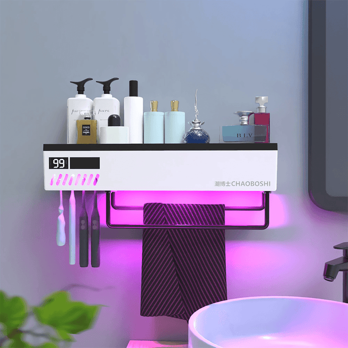 Intelligent Ultraviolet Towel Disinfection Shelf Solar Powerd 99.99% UV Sterilization Rate Toothbrush Sterilizer Holder Bathroom Storage Rack with Visualize Sreen