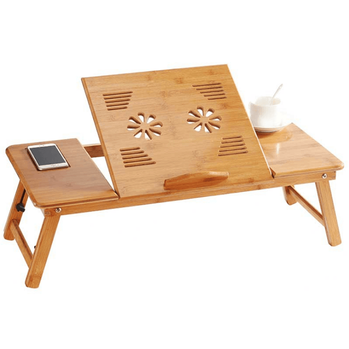Bamboo Laptop Desk Adjustable Portable Breakfast Serving Bed Tray Multifunctional Table with Tilting Top Storage Drawer