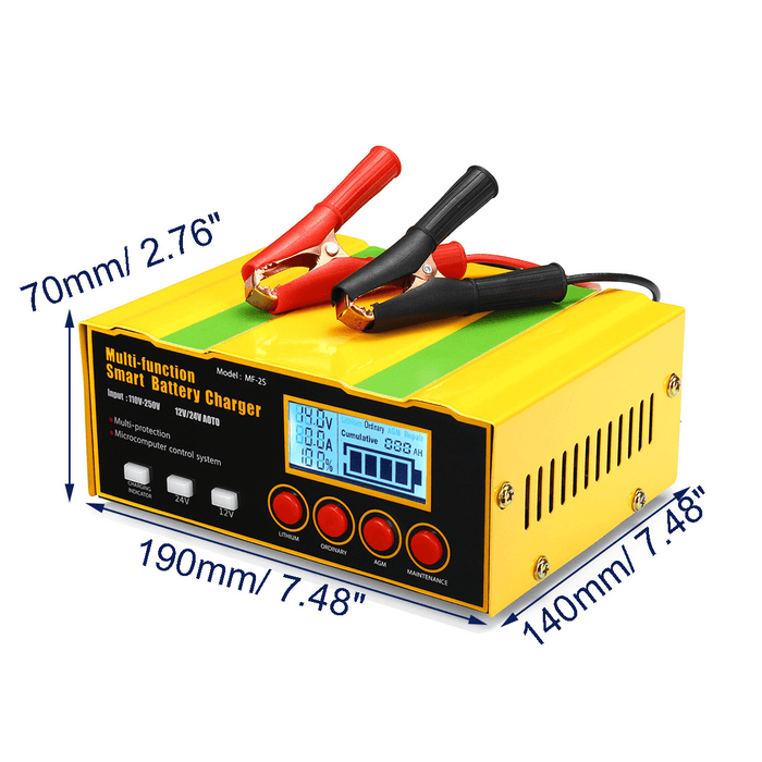 12V/24V Smart Automatic Car Motorcycle Battery Charger LCD Pulse Repair AGM Lead Acid