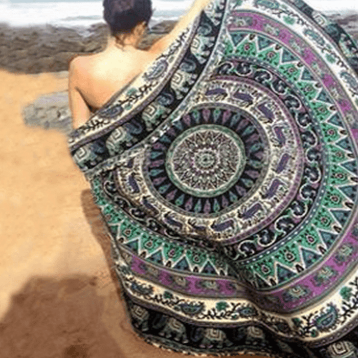 Honana WX-16 150Cm Bohemian Style Thin Chiffon Beach Shawl Mat Mandala round Silk Scarf Bed Sheet Tapestry