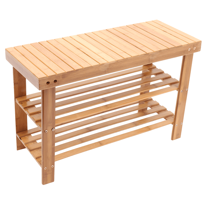 Natural Bamboo Shoe Bench 2-Tier Shoe Storage Rack Shelf Organizer Furniture Shoe Racks