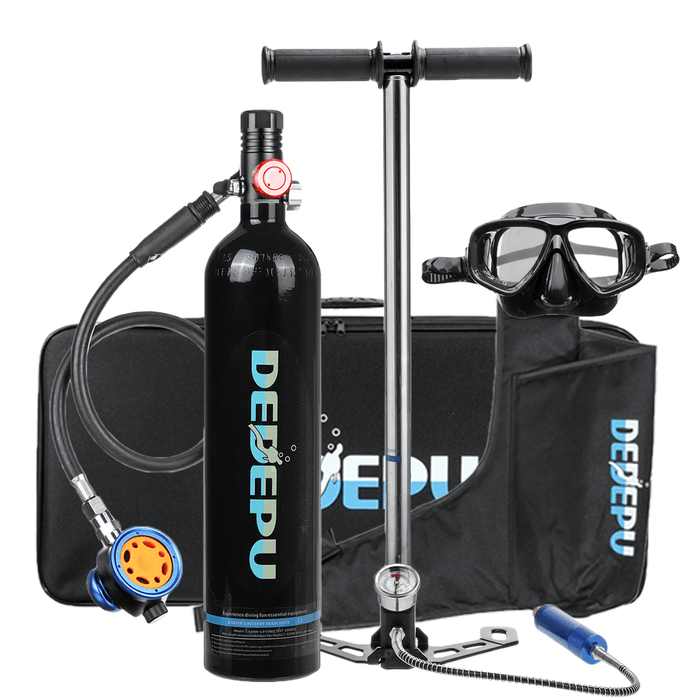 DEDEPU 5 Pcs 1L Scuba Oxygen Tank Diving Cylinder Breathing Valve Air Pump Diving Glasses with Handbag