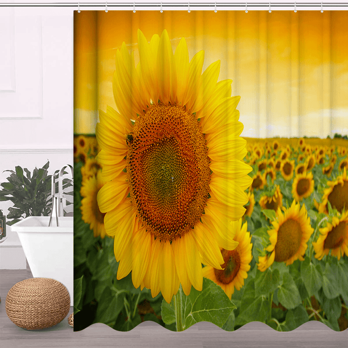 180X180Cm Sunflower Pattern Polyester Printing Waterproof Mildew Shower Curtain