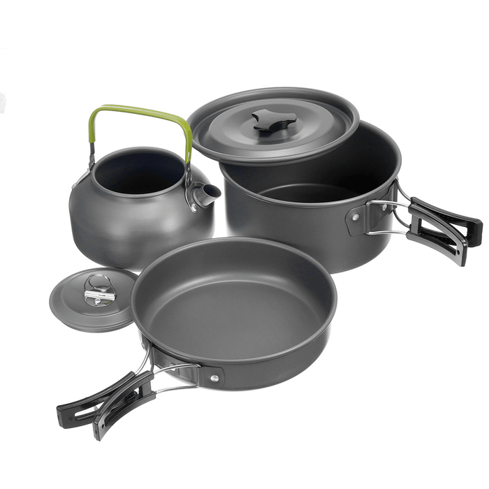 3PCS Camping Pot Cookware Pans Kettle Set Aluminum Alloy Portable Outdoor Camping Fishing Travel