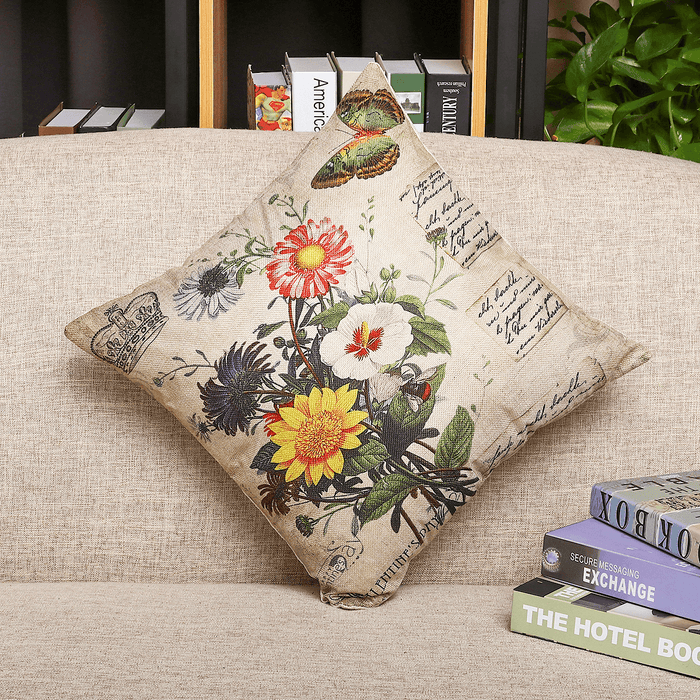 Vintage Flower Cotton Linen Cushion Cover Throw Pillow Case Sofa Home Decor