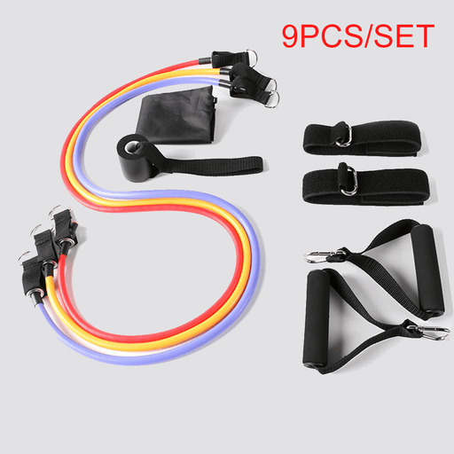 9Pcs Resistance Bands Set Elastic TPE 100 Lbs Home Yoga Pilates Puller Rope