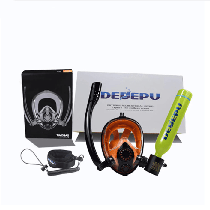 DEDEEP 0.5L Scuba Diving Tank with Snorkel Mask Double Tube Snorkel Mask 360 ° Rotation Mini Portable Swimming Luminous Waterproof Table Equipment