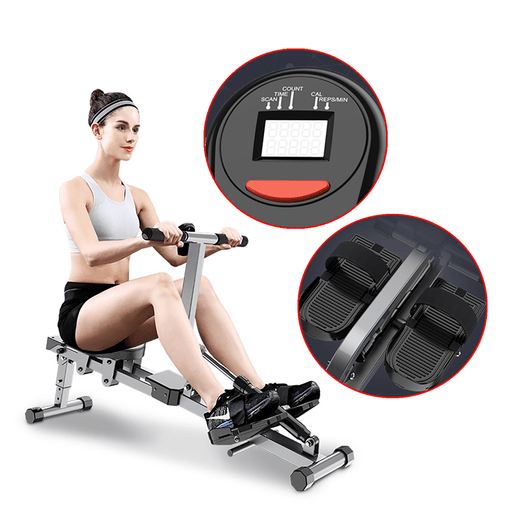 LED Display Foldable Rowing Machine 3-Level Adjustment Supine Board Body Fitness Home Gym Exercise Equipment