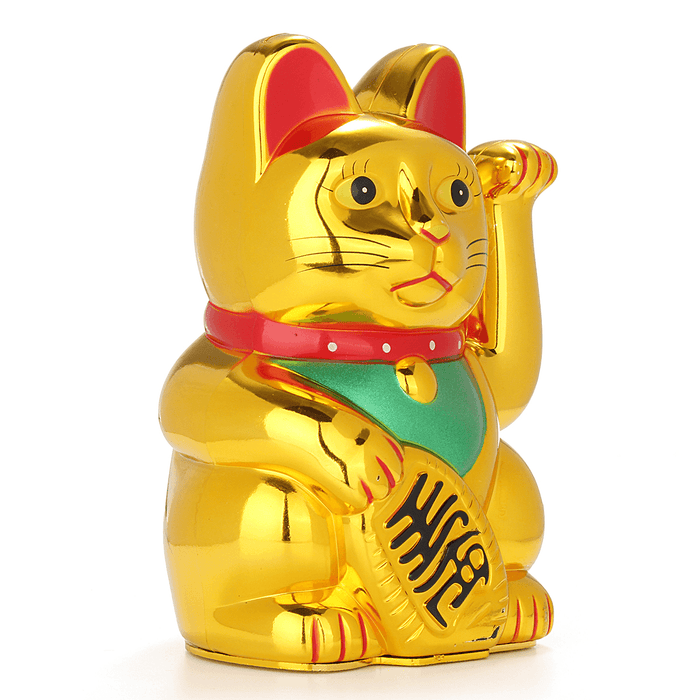 6" Chinese Lucky Waving Hand Maneki Neko Gold Fortune Feng Shui Cat Moving Arm Doll