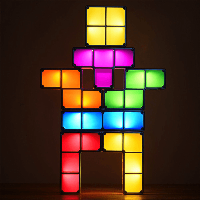 DIY Tetris Puzzle Novelty LED Night Light Stackable LED Desk Table Lamp Constructible Block Kids Toy'S Light Christmas Gift