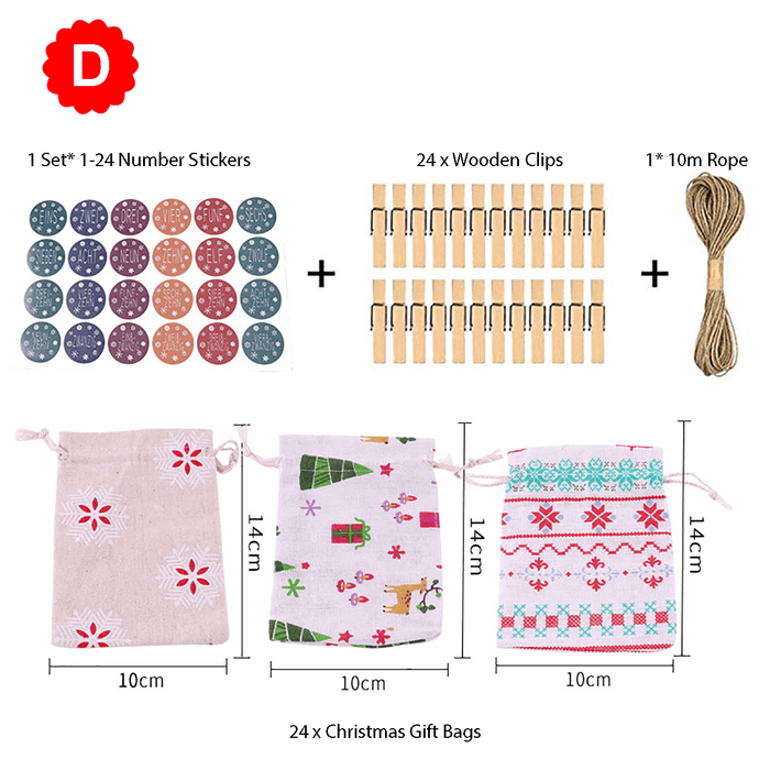 Christmas Cotton Linen Hanging Advent Calendars Countdown Drawstring Gift Bags Candy Biscuit Pouches Present Gift Wrap