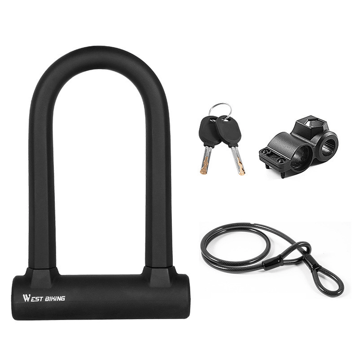 WEST BIKING Bicycle U-Lock Motorcycle Wire Lock Double Open Anti-Theft Mountain Bike Road Bike Lock