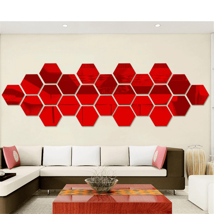 12Pcs 3D Wall Stickers DIY Mirror Hexagon Vinyl Removable Decal for Home Living Room Art Decoration