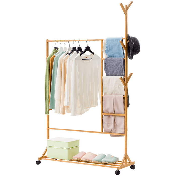 Wooden Garment Rack Storage Coat Cloth Stand Shoe Bag Hat Hanger Bamboo Holder