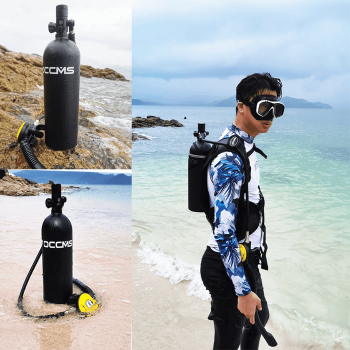 DCCMS DS-2000 2L Scuba Diving Cylinder Set Mini Oxygen Tank Respirator Snorkel Tube Anti-Fog Diving Goggles Adapter Diving Vest