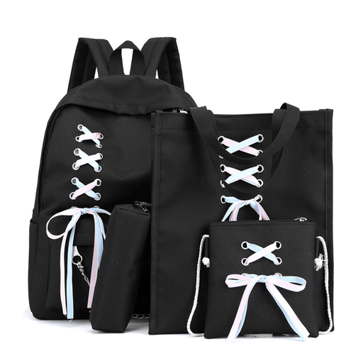 4Pcs/Set Canvas Backpack Rucksack Teenage Girls School Bag Handbag Outdoor Travel