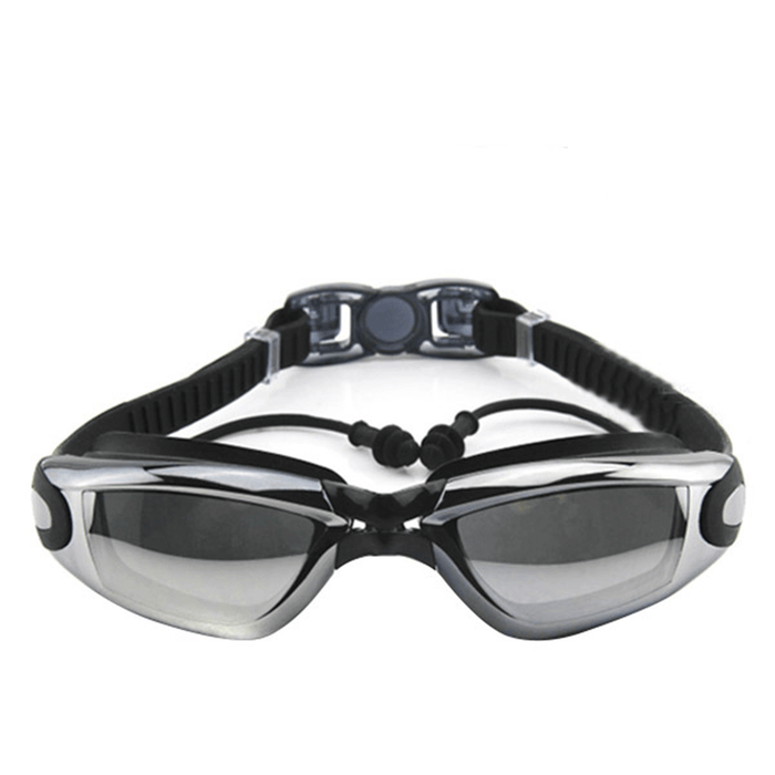 Swimming Goggles with Earplug Waterproof anti Fog Mirrored Large Frame HD Goggles for Men Women