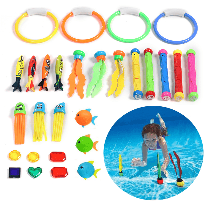 34PCS Children'S Swimming Toy Diving Ring Seaweed Diving Stick Water Throwing Toys Summer Game Swimming Pool Toys