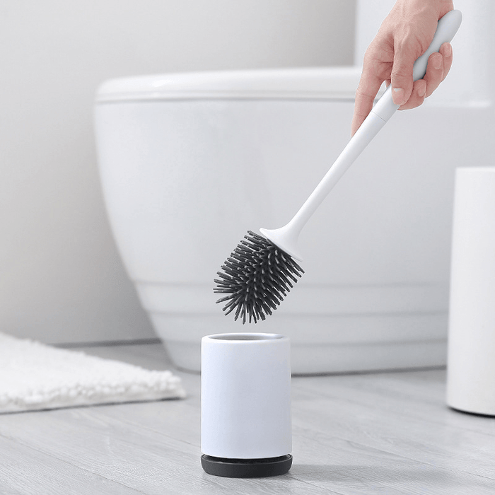 Wall Mounted /Floor Stand 360° TPR Soft Bristle Silicone Toilet Cleaning Brushes with Holder