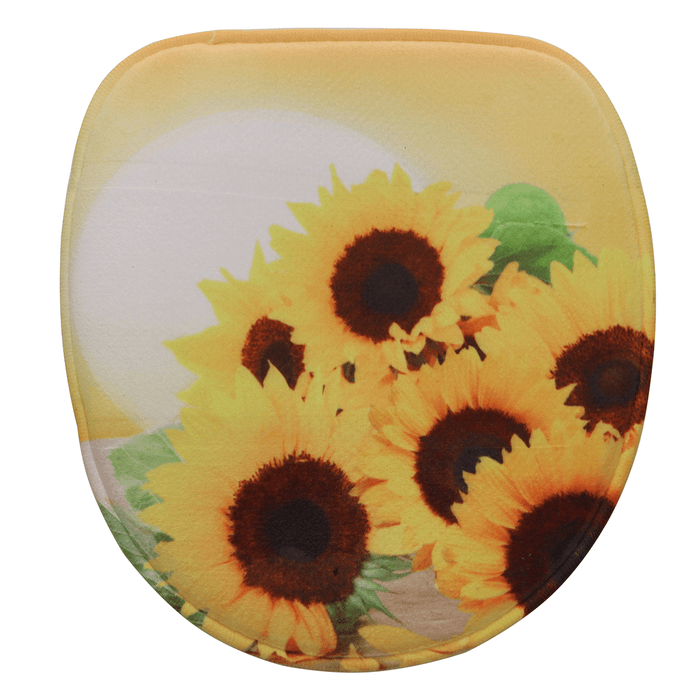 Sunflower Waterproof Shower Curtain Toilet Lid Cover Bathroom Non-Slip Mat Set