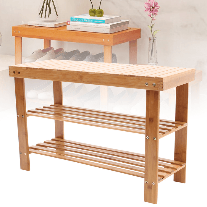 Natural Bamboo Shoe Bench 2-Tier Shoe Storage Rack Shelf Organizer Furniture Shoe Racks