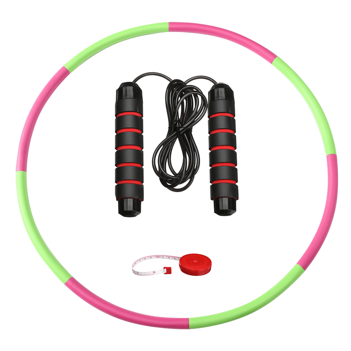 8 Knots Fitness Hoop Removable PE Yoga Waist Exercise Slimming Hoop Fitness Circle Indoor Gym with Tape Measure Jump Rope