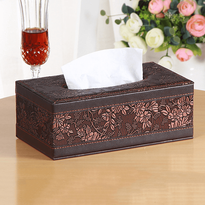 Leather Desktop Car Tissue Box Storage Jewelry Box Reorganize Box Office Pen Container