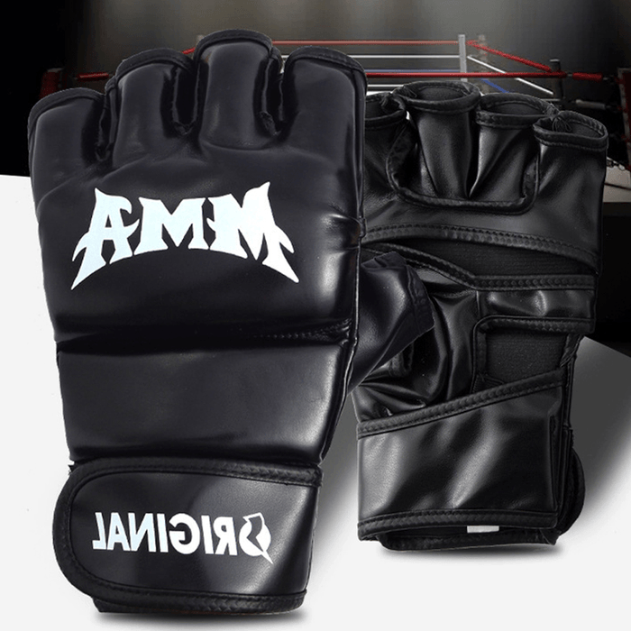 MMA 8Oz/10Oz/12Oz/14Oz Boxing Black Gloves Thickened Foam Half Finger Breathable Sports Boxing Training Gloves for Adult Children