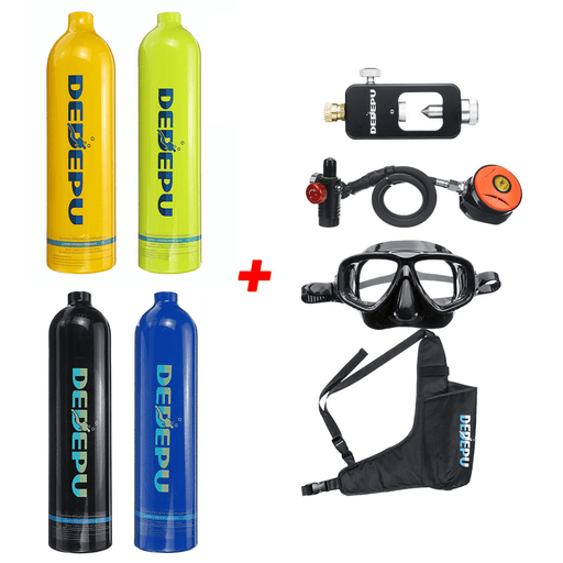 DEDEPU Snorkeling Diving Equipment Set 1L Scuba Diving Tank Oxygen Cylinder with Dive Respirator Snorkel Mask Underwater Sport Accessories