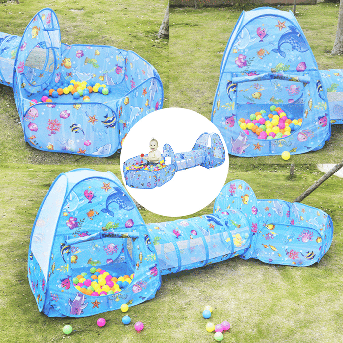 3 in 1 Kids Foldable Play Tent Teepee Toys Set with Ball Pool＆Crawl Tunnels Baby Toddler Children Play House Indoor/Outdoor Pop up Playhouse Gifts